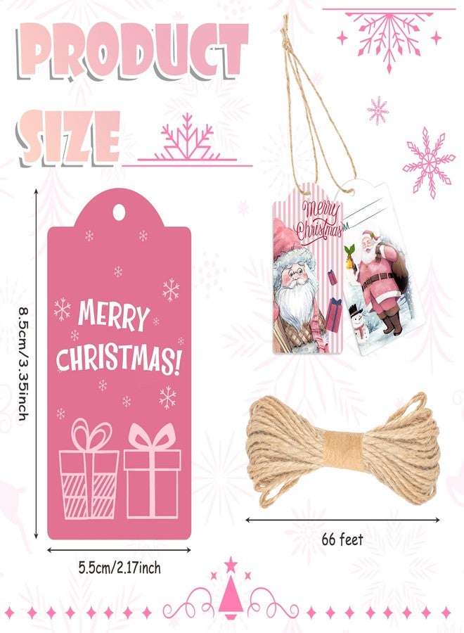 Lincia 120 Pcs Pink Christmas Tag Winter Paper Gift Tags Christmas Hanging Tags Labels with String for Holiday Party Wrapping Xmas Decor, 10 Styles(Fresh Style) - Image 2